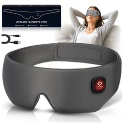 Silk Cordless Heated Eye Mask, Washable Sleep Mask Warm Compress Mask Soft Pressure Free Shade Blindfold Electric Eye Heating Pad for Blepharitis Sinu