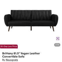 Black Vegan Leather Convertible Couch Brand New