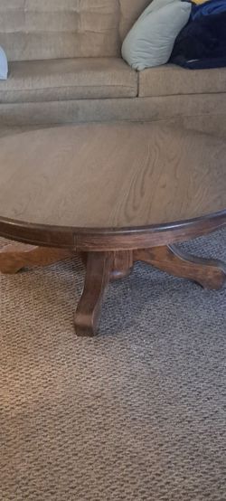 Round Wood Coffee Table with Pedestal Base