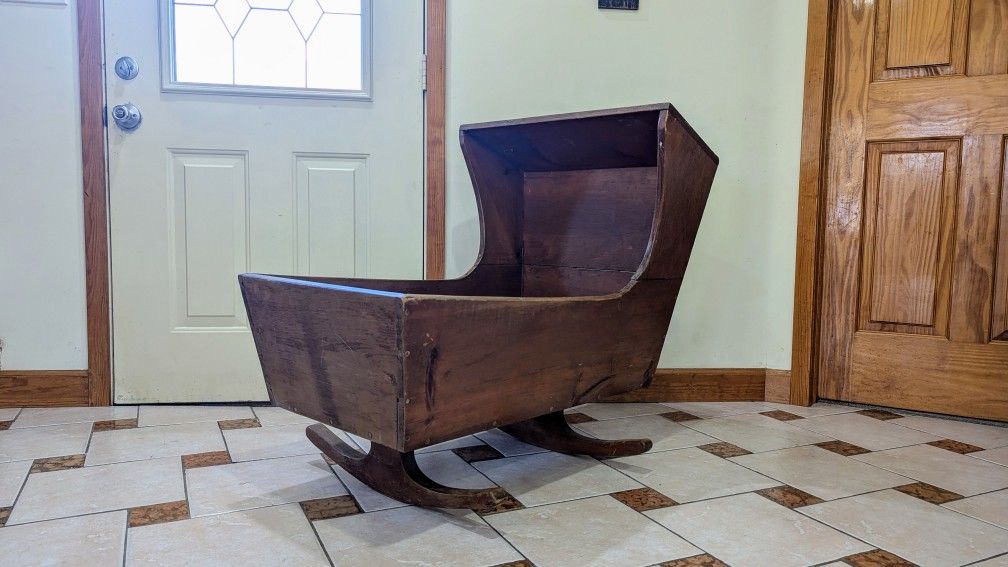 Vintage Primitive Wood Handcrafted Rocking Baby Cradle