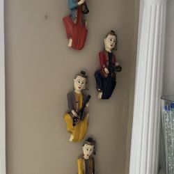 4-Colorful Wood-Thai Musicians Wall Panel Decoration