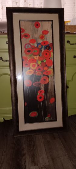 Large Colorful "Poppies" Framed Art 43" X 19.5"