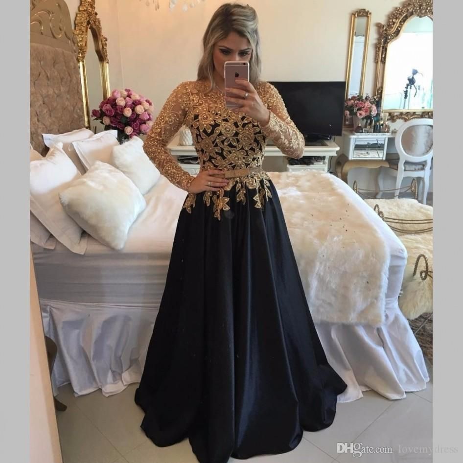 2023 Sexy Black And Gold Lace Prom Dress Evening Gowns Sheer Jewel