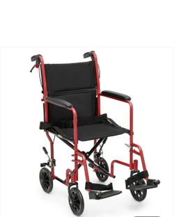 Lightweight Transport Wheelchair - FDA Approved, with Handbrakes, Red A10-WL-004AT-RD-BK