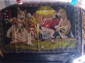 Dogs Playing Pool Wall Rug Decoration