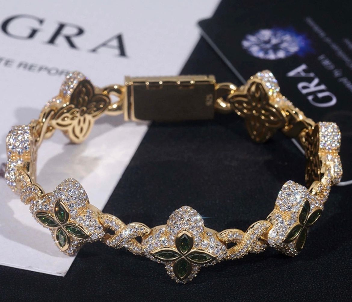 Clover Moissanite Bracelet Fully Iced Out