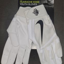Brand New NIKE Huarache Edge Youth White Black BASEBALL BATTING GLOVES Kids Youth Size Large Only