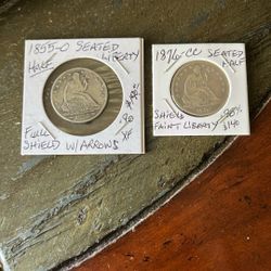 2 - SEATED LIBERTY HALVES 1855-O & 1876 CC *Silver ! See Description! WOW!