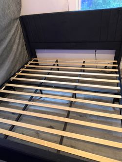 KING Black Suede Slatted Bed