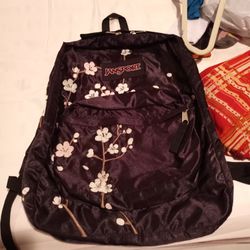 Jansport Backpack Black Satin With Oriental Embroidery