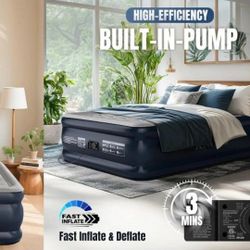 Queen Air Mattress with Built-in
Pump, 18" Top Inflatable Mattress with Waterproof Flocking Fabric, Three-Minute Quick-Inflatable Bed. Portable Blow