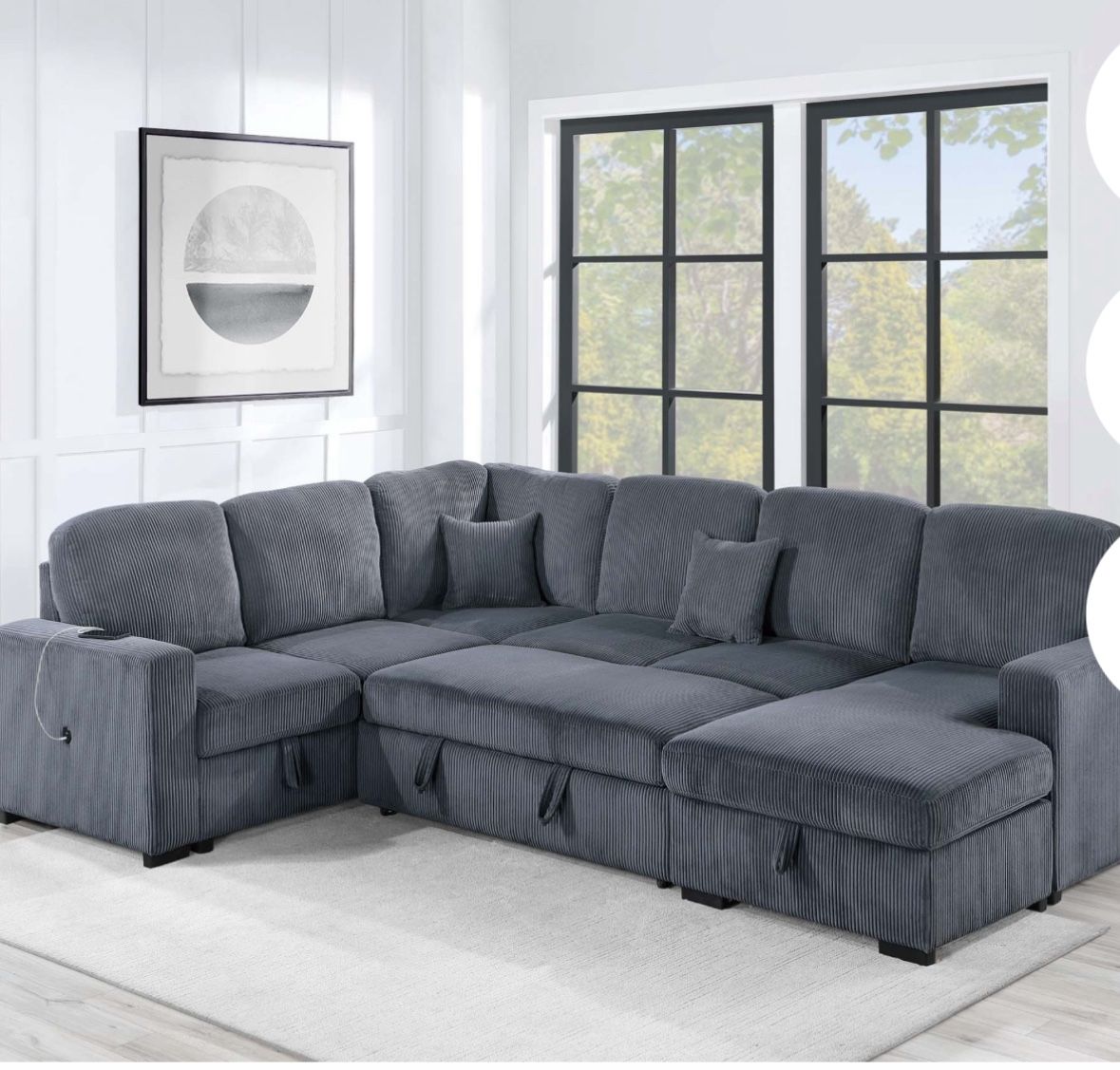 $649 4Piece Convertible Sectional Sleeper Sofa ,Chaise Storage
