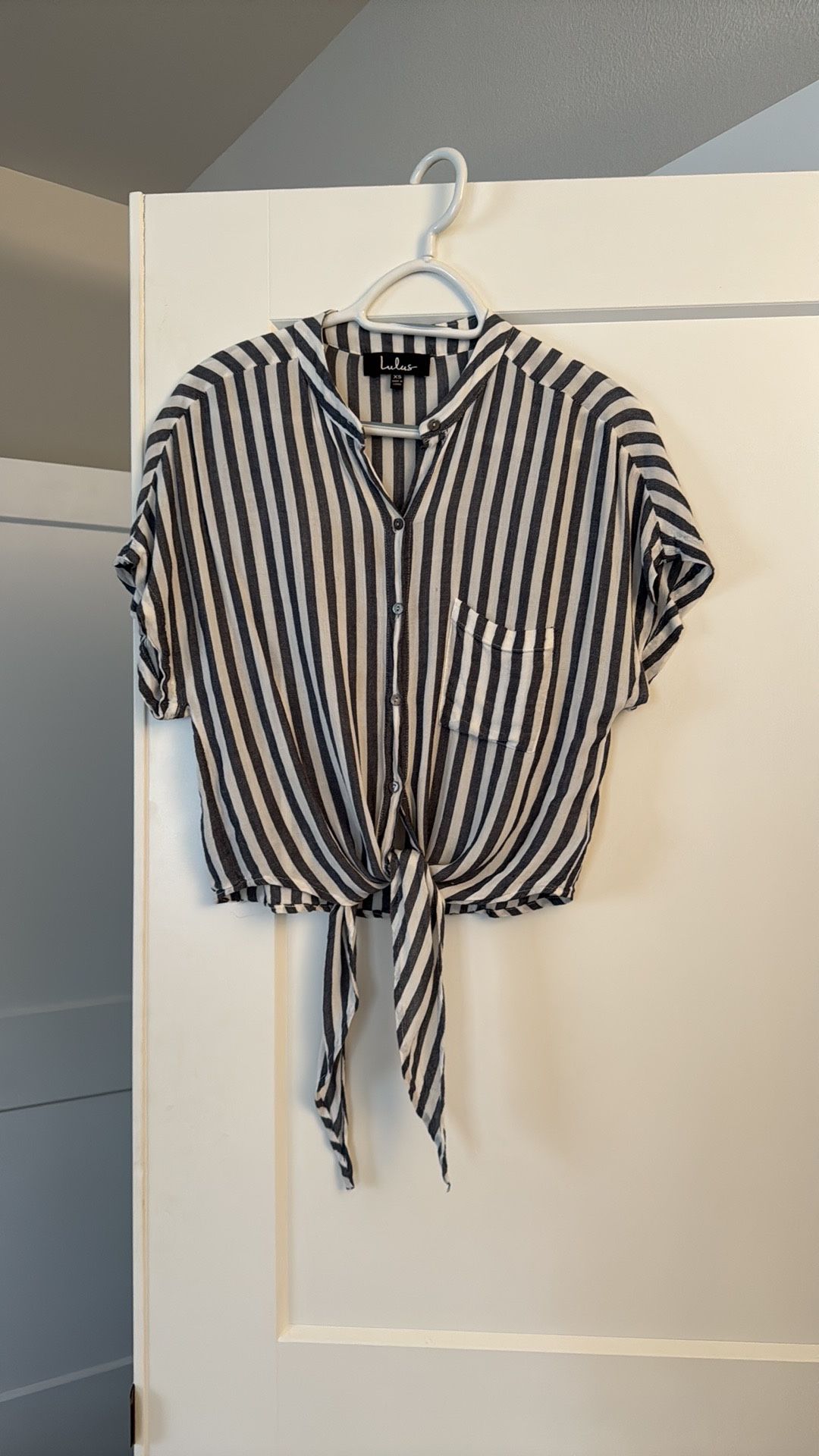 Lulu's Navy and White Striped Button-Up Blouse