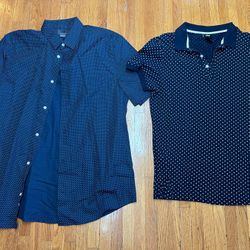 Two Medium H&M Polka Dot Button Collered  Men's Dress Shirts