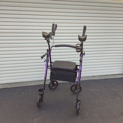 ELENKER All-Terrain Rollator Walker with 10” Rubber Wheels, Padded Seat & Backrest, Under-seat Basket for Seniors