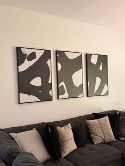 Set of 3 Modern Black & White Abstract Wall Art – 36” x 24”