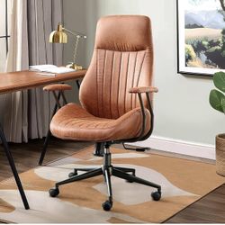 Mid Century Modren Office Chair,High Back Ergonomic Executive Chair with Lumbar Support, Computer Desk Swivel Task Chair with Wheels, Faux Lether Sued