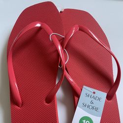 Women’s Size 10 Red Squared Toe Flip Flops 