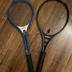 Vintage Blue Adidas & Black Prince Tennis Racquets