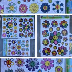 3 Sleeves of Multicolored Flower Decal/Stickers