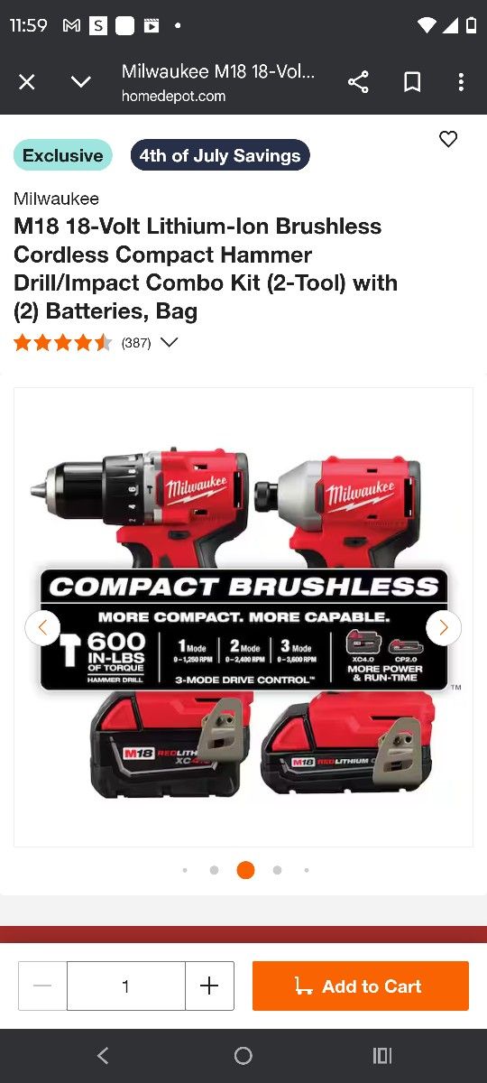 18 Volt Milwaukee Twin Power Drill Set