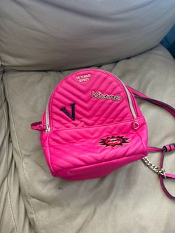 Victoria's Secret PINK Quilted Mini Backpack Pink Zip Gold Hardware Chain Strap