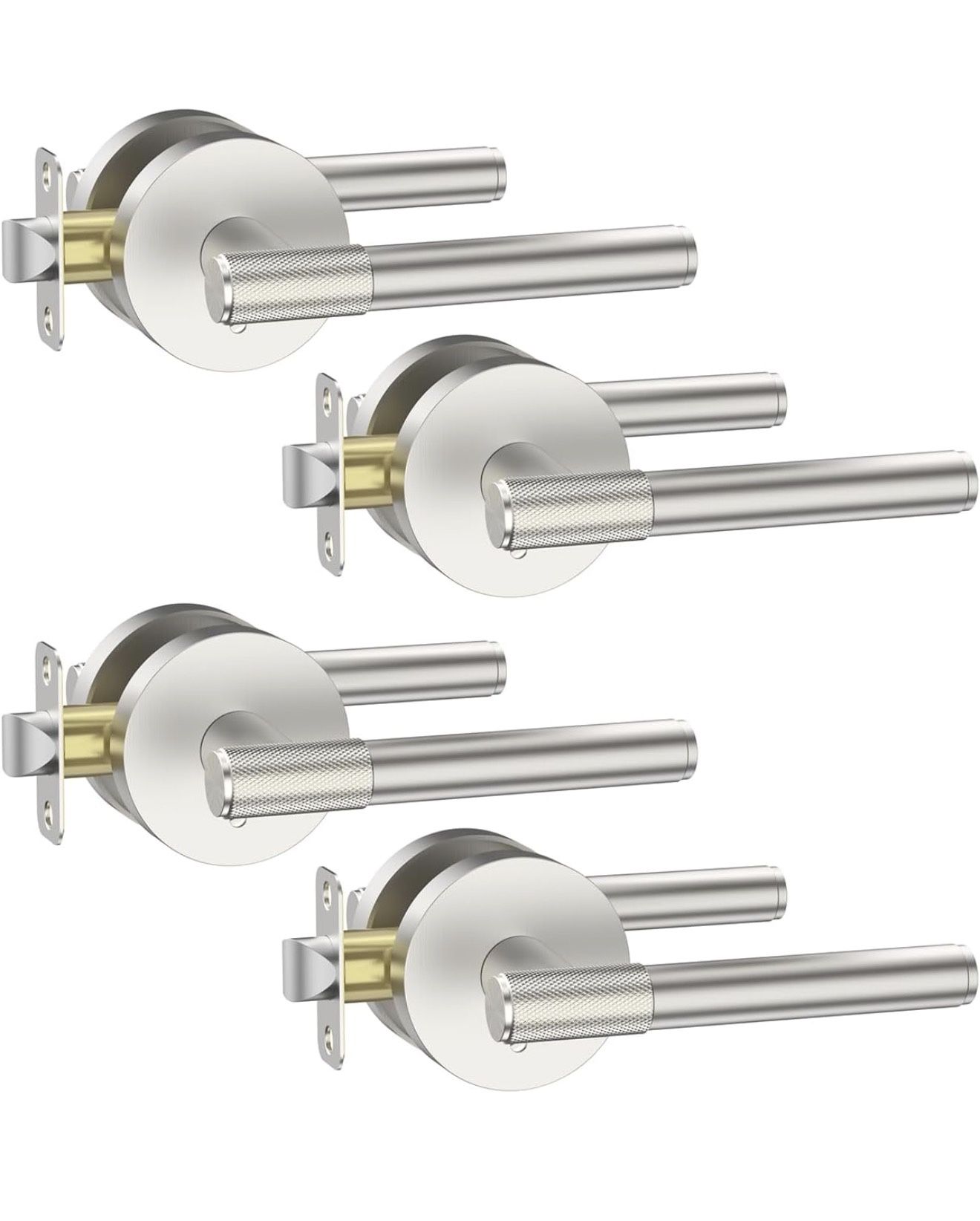 Asidrama 4 Pack Privacy Brushed Nickel Door Handles, Door Lever with Door Knobs Indoor for Bedroom or Bathroom, Heavy Duty Door Handles Interior with