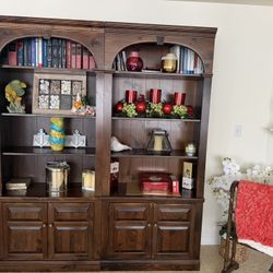 Solid Wood Hutch / Bookcase with Storage Cabinets – Cherry Finish