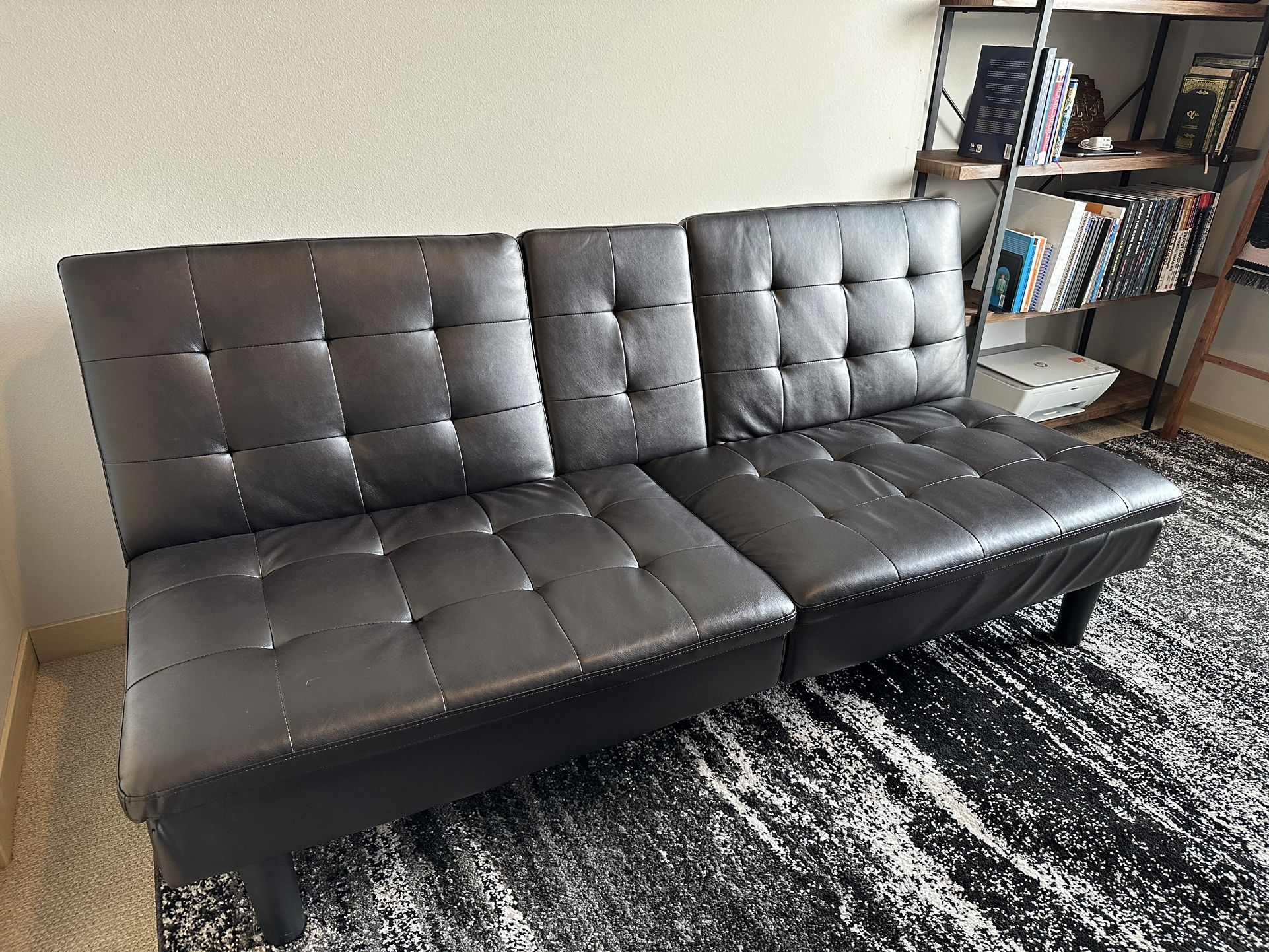 Leather Futon + Foldable Bed