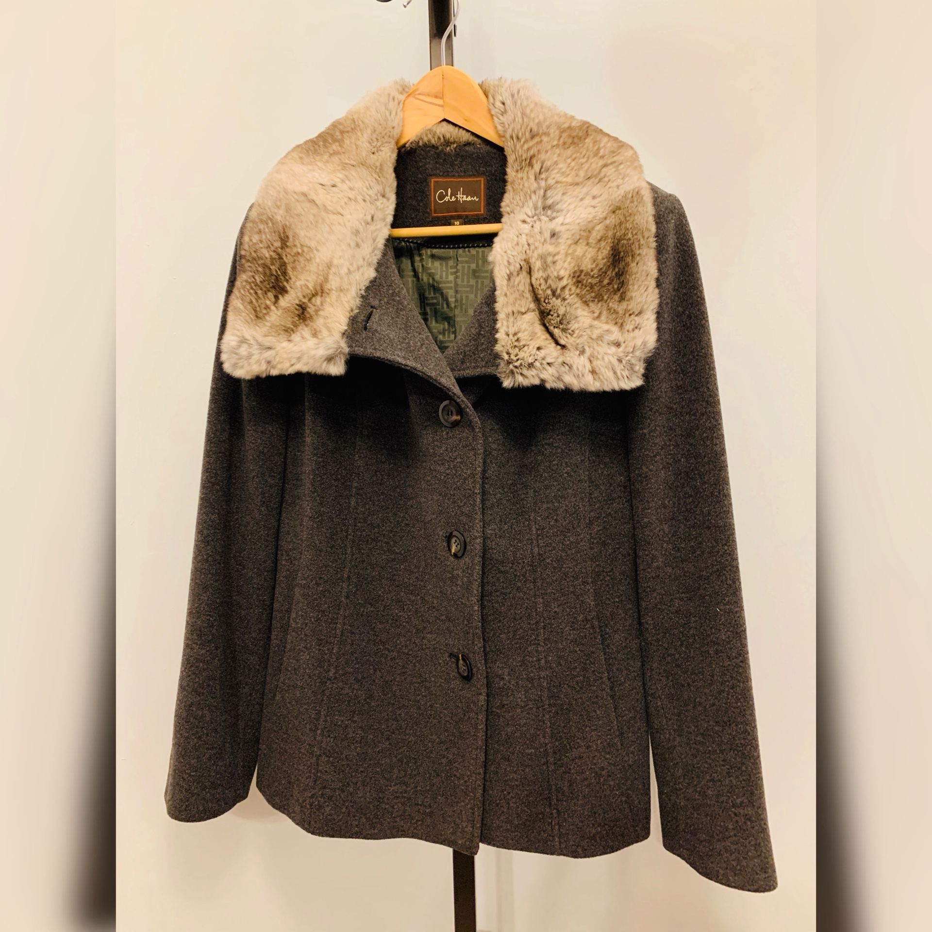 Women’s Cole Haan Fur Wool Coat, Size: Medium