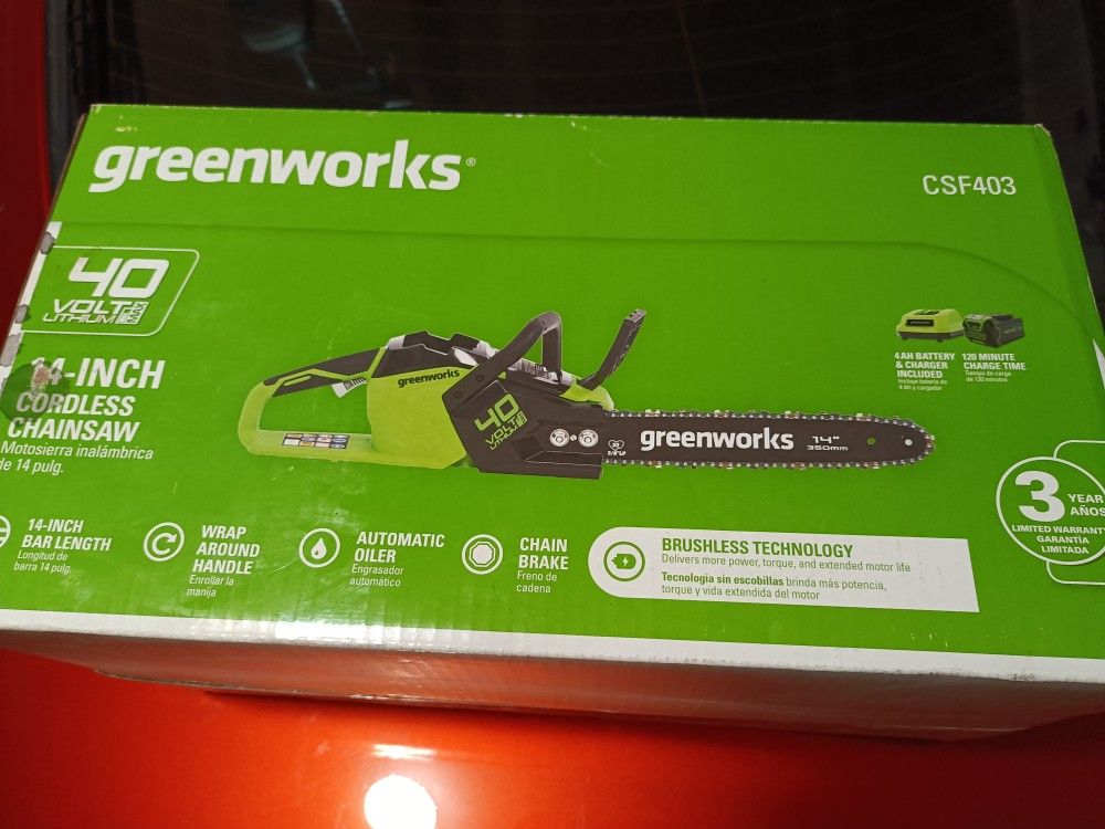 Green works 14 Inch Cordless Chainsaw Brushless Tech