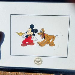 Mickey With Pluto And Magic Lamp Framed Picture 11”x9”