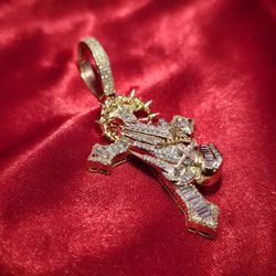 10k Yellow Gold Diamond Praying Hand Cross Pendant 1.45 ctw