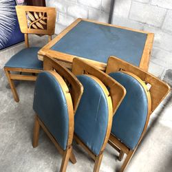 Vintage MCM Stakmore Maple Folding Card / Game Table w/ Chairs
