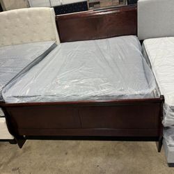 New Queen Size Cherry Wood Bed With Mattress And Box Spring Including Free Delivery