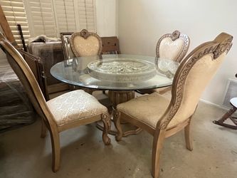 Round Glass Top Dining Table with 4 Chairs