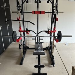 Smith Machine 100 | Adjustable Bench | 245lb Cast Iron Olympic Weights | 7ft Olympic Bar | Fitness | Gym Equipment | FREE DELIVERY 🚚 