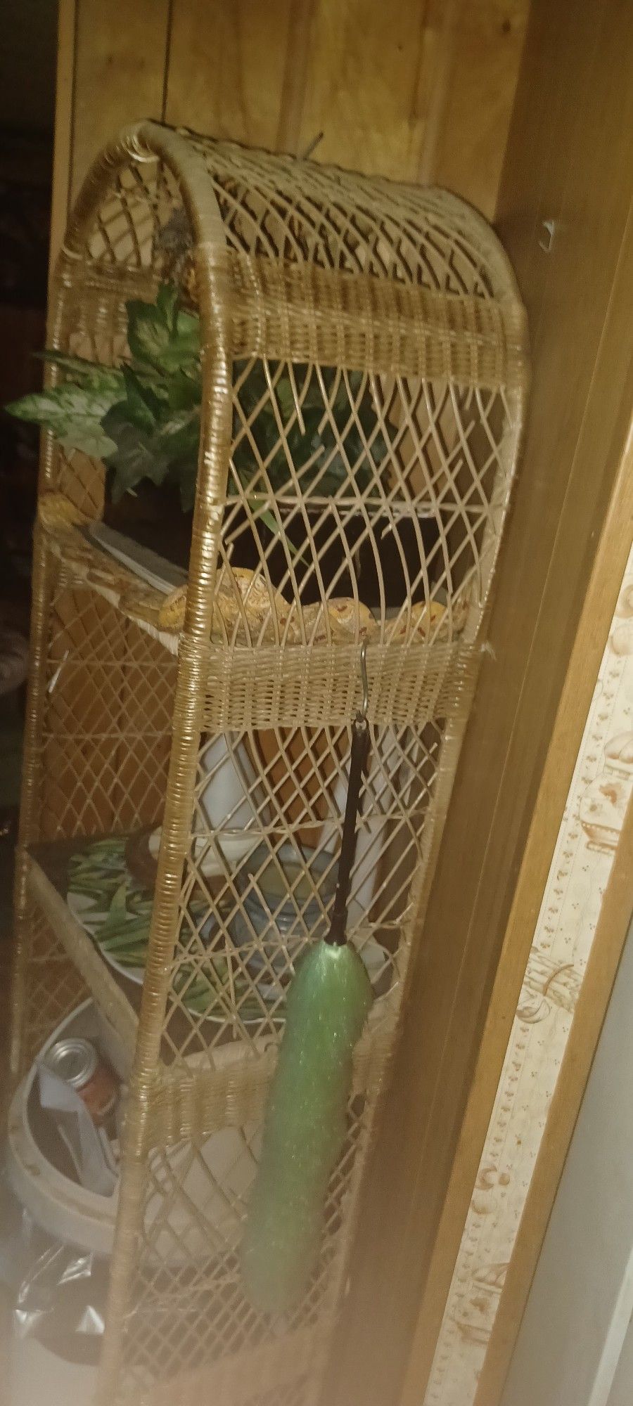 Used Arch Rattan Wicker Shelf Unit With 4 Tiers.