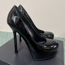  Saint Laurent Black Patent Leather Platform Heel Pump 37.5/US 7.5