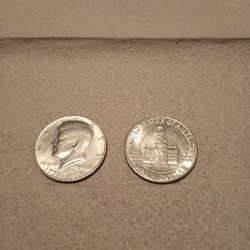 Bicentennial Half Dollar One With No Mint And One With The D Print