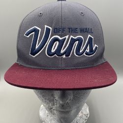 Vans Off The Wall Flat Brim Grey / Burgundy / Blue Script SnapBack Hat
