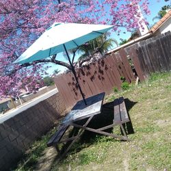 Full size outdoor picnic table with umbrella