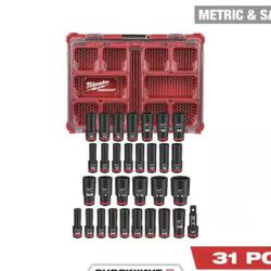 Milwaukee SHOCKWAVE Impact-Duty 1/2 in. Drive Metric and SAE Deep Well Impact PACKOUT Socket Set (31-Piece