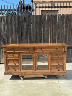 vintage wooden buffet sideboard.