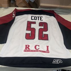 Game Used Alain Cote St. Jean Mission 2003 Qsmhl Jersey Hammered Sewn Hockey Vtg