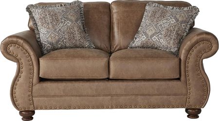 Roundhill Furniture Leinster Faux Leather Loveseat with Antique Bronze Nailheads in Jetson Ginger
