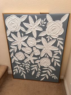 Large Floral Textured Canvas Wall Art (flawed)