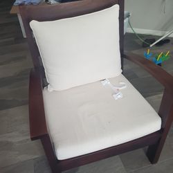 Wood Chair Plus Side Table And Washable Cushions