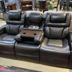 Warnerton Chocolate Power Reclining Sofa and Loveseat