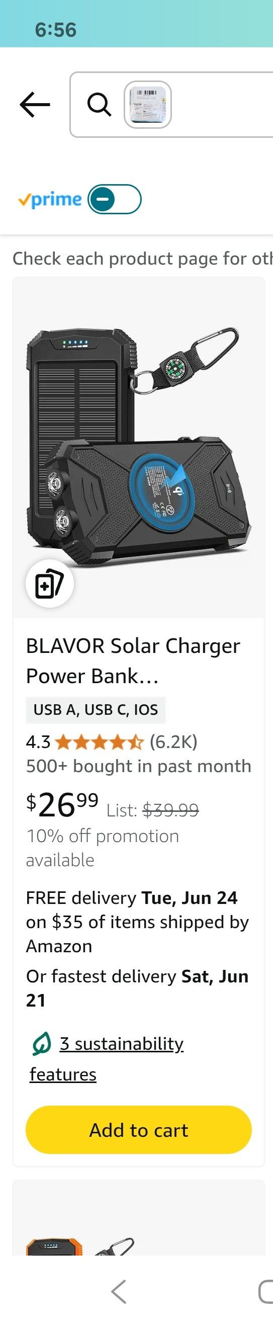 BLAVOR Solar Charger Power Bank 10,000m